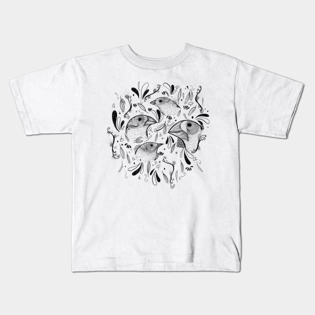 Fine Finches (linework) Kids T-Shirt by ratkiss